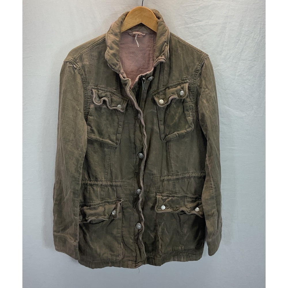 Free People Women's Not Your Brother's Surplus Jacket Green‎ Distressed Sz M